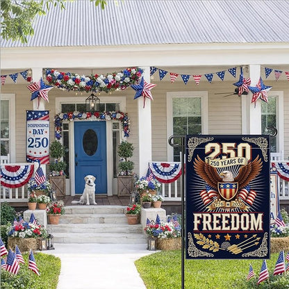 250 Anniversary USA Garden Flag, 4th of July Garden Flag America Patriotic Banner 250 Years of Freedom Yard Sign Eagle Design Double-Sided Waterproof 1776-2026 Commemorative Flag 12x18 Inch