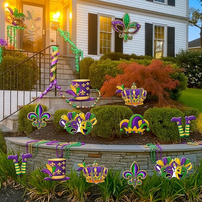 Shimeyao 6 Pcs Mardi Gras Metal Garden Stakes Mardi Gras Carnival Metal Garden Signs Yard Stakes Outdoor Decor for Carnival Party Home Lawn Porch Holiday Front Backyard