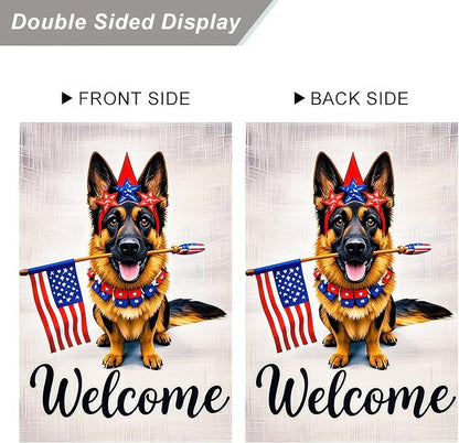 BlissYard Welcome Patriotic German Shepherd Garden Flag 12x18 Inch Double Sided Vertical Polyester Small Yard Flag American Flag Dog Outdoor Decor Lawn Garden Banner 4th of July Independence Day Decoration