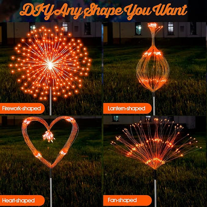 Tujoe 6 Pcs Halloween Solar Firework Stake Lights 180 LED 8 Modes Solar Waterproof LED Sparkler Lights Outdoor Decoration for Summer Fall Xmas Holiday Garden Patio Yard Pathway Walkway, Orange