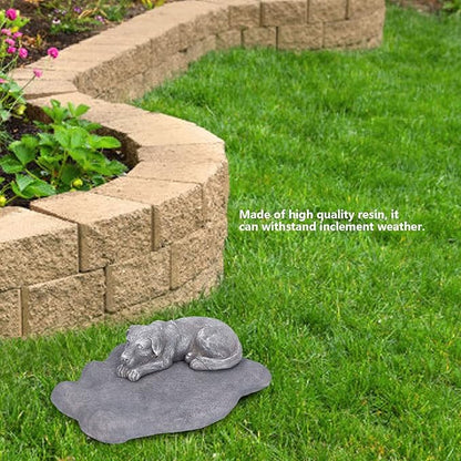 Hapivida Dog Garden Statue, Puppy Garden Memorial Stone Sleeping Dog Sculpture Decor Outdoor Resin Realistics Sculptures Grey