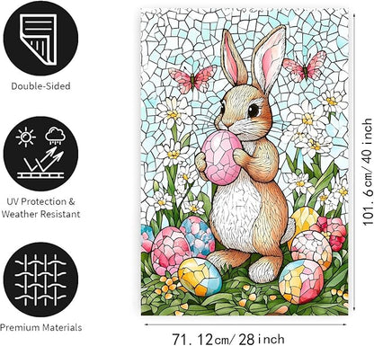 Easter Bunny Garden Flag for outside 28x40 Double Sided Stained Glass Rabbit Flag Easter Egg House Flag Lily Spring Outdoor Flag Large
