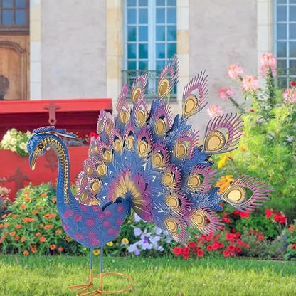 Metal Peacock Statue Garden Decor Iron Art Realistic Tail Spread Peacock Outdoor Sculpture for Lawn Yard Ornament
