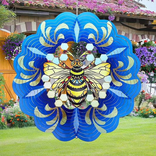 Wind Spinner, 3D Hanging Wind Spinner Ornament, Gifts for Women Mom Grandma, 12inch Metal Wind Kinetic Sculpture for Outdoor&Indoor Decor, Yard Art, Garden Decoration (Bee-Spinner)