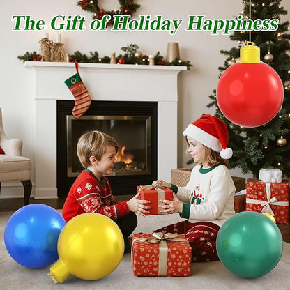4 Pcs 16 Inch Large Inflatable Christmas Ornaments Balls for Outdoor Decoration, Big Inflatable Christmas Decoration Balls for Yards, Lawns, Porches, Gardens, Front Doors or Windows Decor
