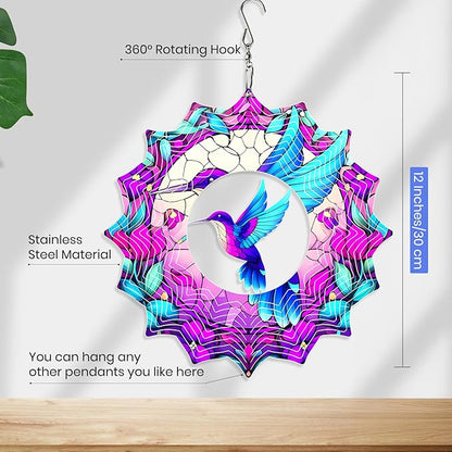 MXJSUA Hummingbird Wind Spinners for Indoor Outdoor Garden Decoration, 12 Inch Hummingbird Stainless Steel Hanging Wind Spinners Ornaments Crafts for Gifts