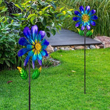 Metal Flower Wind Spinners Outdoor,Double-Layer Garden Windmill Flower Pinwheels for Yard and Garden Decorations