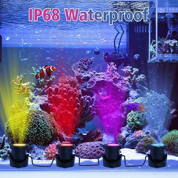 T-SUN Color Changing Pond Lights LED Underwater Fountain Lights with Bluetooth APP Control, IP68 Waterproof Submersible Spotlight for Aquariums, Fish Tanks, Pools, Garden and Yard Ponds (Set of 4)