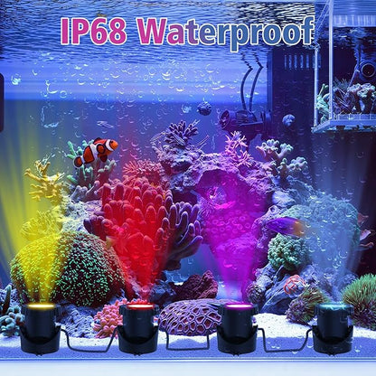 T-SUN Color Changing Pond Lights LED Underwater Fountain Lights with Bluetooth APP Control, IP68 Waterproof Submersible Spotlight for Aquariums, Fish Tanks, Pools, Garden and Yard Ponds (Set of 4)