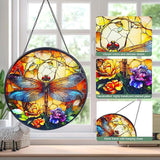 Dragonfly Stained Glass Window Hanging Suncatcher with Chain - 7.9" Outdoor/Indoor Art Decor for Home Garden, Wedding, Mother's, Dad's, Valentine's, Birthday, & Christmas Ornaments Present