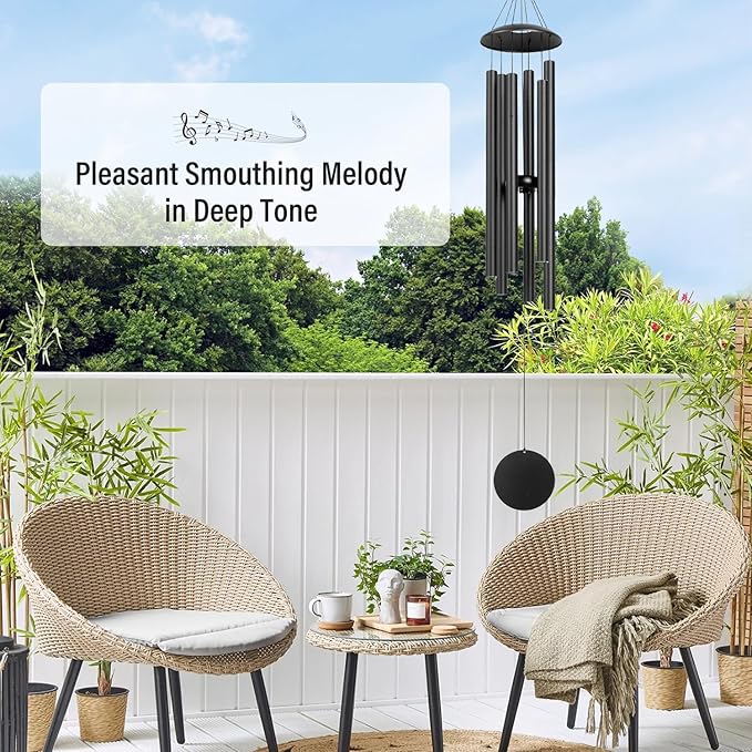 Wind Chimes for Outside, 32-Inch Simple Metal Wind Chimes Deep Tone, with 6 Thick Aluminum Tubes 0.03 in Wall Thickess – Ideal Gift for Mom or Grandma, Perfect for Backyard Decoration (Black)