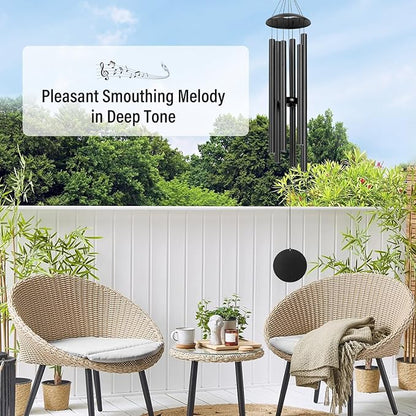 Wind Chimes for Outside, 32-Inch Simple Metal Wind Chimes Deep Tone, with 6 Thick Aluminum Tubes 0.03 in Wall Thickess – Ideal Gift for Mom or Grandma, Perfect for Backyard Decoration (Black)