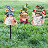 Garden Gnome Statue, Resin Miniature Gnome Set of 3PCS, Figurine with Garden Stakes for Lawn Patio Yard Outdoor Home Decor