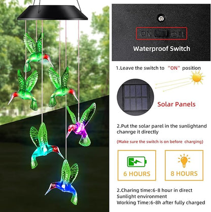 Gifts for Mom from Daughter Son Husband LED Solar Hummingbird Wind Chimes Indoor Outside Best Gifts for Mothers Day Birthday Grandma Women Who has Everything Outdoor Decor,Yard Decorations