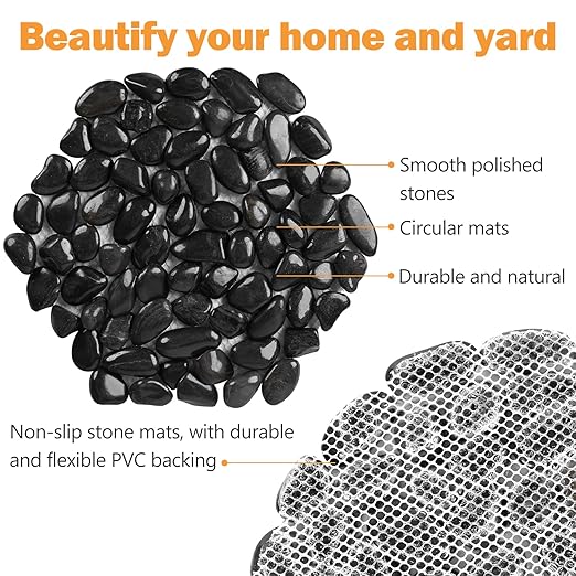 River Rock Stepping Stones Outdoor for Garden Walkway, 10 inch 6 Pcs Hexagon Shape Paver Step Stones Polished Pebble River Stone Mat for Yard Lawn Patio Pathway Walk Way - Black