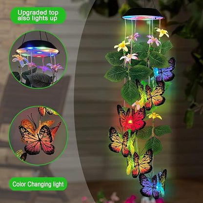 Solar Wind Chimes Outdoor,Colorful Butterfly with Color Changing LED Dangler Mobiles for Outside,Hanging Decoraition for Patio,Porch,Yard,Gifts for Women