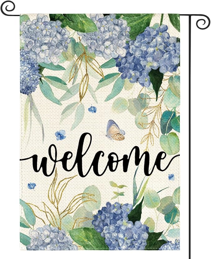 AVOIN colorlife Spring Hydrangea Flowers Garden Flag 12 x 18 Inch Double Sided, Seasonal Welcome Yard Outdoor Flag