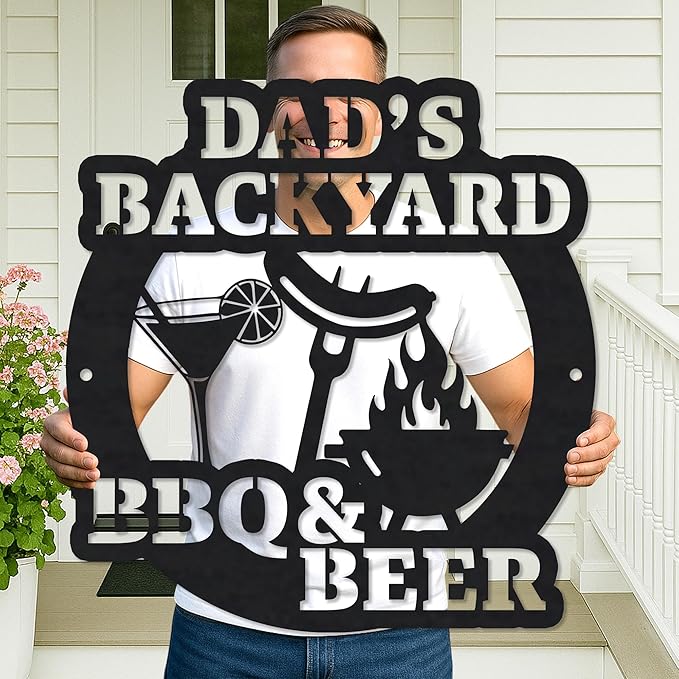 Personalized BBQ Bar Sign - Custom Metal Grill Sign for Outdoor Kitchen - Barbecue Hanging Decoration - Father's Day, Housewarming Gift for Dad, Husband, Grandpa