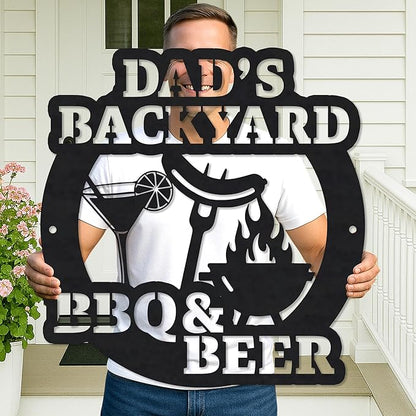 Personalized BBQ Bar Sign - Custom Metal Grill Sign for Outdoor Kitchen - Barbecue Hanging Decoration - Father's Day, Housewarming Gift for Dad, Husband, Grandpa