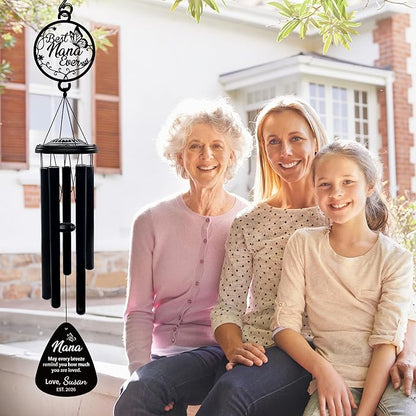Personalized Wind Chimes for Mom Grandma Nana Mimi Gigi - Customized Mother's Day Birthday Gift from Daughter Son - Large Deep Tone Outdoor Metal Windchime for Garden Patio - Best Mom Ever Home Decor