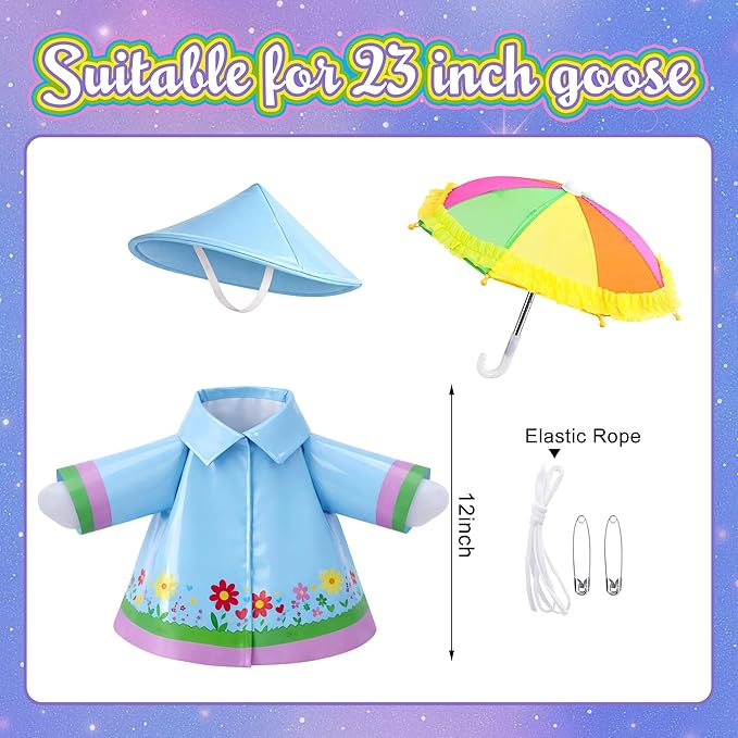 DECOHS 3 Pcs/Set Raincoat Porch Goose Outfits, Summer Lawn Goose Statue Raincoat Costume, Yard Goose Clothes Raincoats Umbrella Hat Outfit for 23" Statue Patio Garden Decoration (Blue)