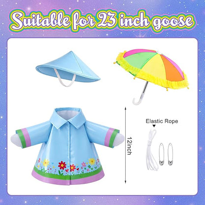 DECOHS 3 Pcs/Set Raincoat Porch Goose Outfits, Summer Lawn Goose Statue Raincoat Costume, Yard Goose Clothes Raincoats Umbrella Hat Outfit for 23" Statue Patio Garden Decoration (Blue)