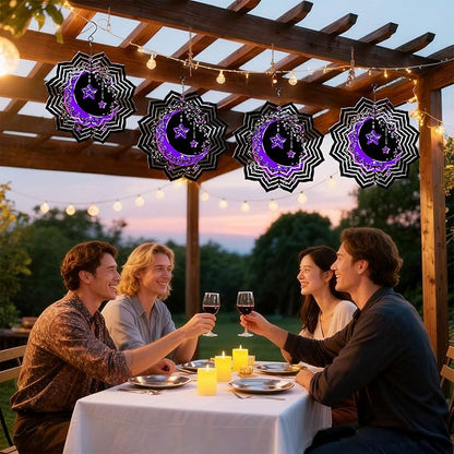 8 Inch Sublimation Wind Spinner, 3D Aluminum Metal Wind Spinner with Hook, Indoor Yard Garden Hanging Decoration, Weather Resistant Rotating Spiral Ornament, Purple Moon and Stars