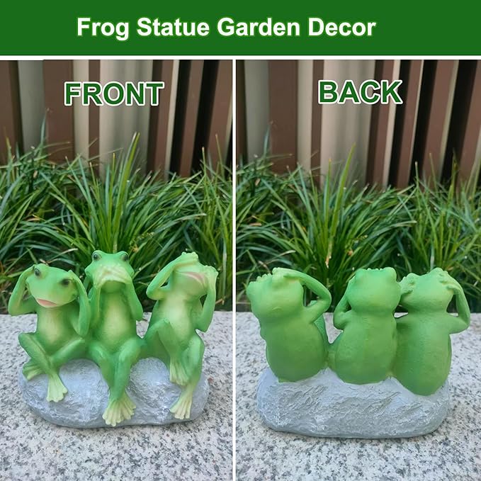 Tirifer 3 Cute Frog Statue Garden Decor, See Speak Hear No Evil Green Frog Figurine Outdoor Yard Decoration Garden Accessories for Patio, Balcony, Porch, Art Lawn Ornaments