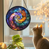 Stained Glass Window Hanging, Blue Orange Starry Sky Sun Catcher for Door Terrace Garden Home Decor, Abstract Universe Suncatcher Birthday Gifts for Lovers Women Men Dad Mom Nana 9.8 in