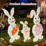 Outdoor Lighted Easter Bunny Yard Decorations, Metal Bunny Family Set of 3, Plug-in Pre-Lit LEDs for Lawn Garden Front Porch