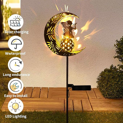 ZKLiLi Garden Solar Lights Pathway Stake Lights Moon Fairy with Angel Decor, Gardening Birthday Gift for Mom Grandma Friends, Outdoor Decor Light Waterproof for Walkway, Yard, Patio