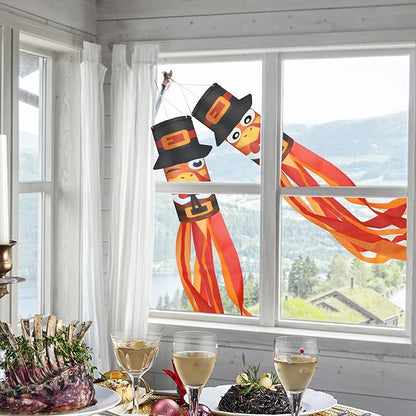 2Pcs Fall Thanksgiving Turkey Windsocks Decorations - Fall Thanksgiving Decorations - Thanksgiving Party Home Farmhouse Yard Front Door Window Wind Sock Outdoor Hanging Decor- 40 Inch