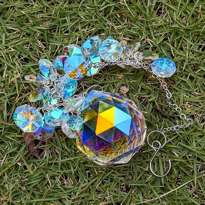 suncatchers Crystals for Windows, 40mm auraro Suncatcher Balls with AB Chandelier Beads Silver Chain, Hanging Crystals for Windows, Ceiling,Wedding, Party,MOM Daughter Gift(2 pcs)