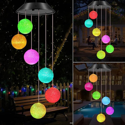 WENANA Ball Solar Wind Chimes Color Changing Lights Outdoor, Best Gifts for Mom Grandma Women Wife Aunt Daughter Sister, Unique Mobile Wind Chime, Gardening Yard Decorations
