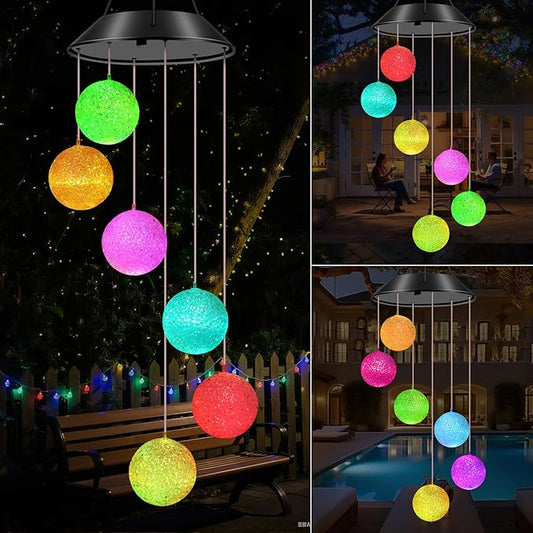 WENANA Ball Solar Wind Chimes Color Changing Lights Outdoor, Best Gifts for Mom Grandma Women Wife Aunt Daughter Sister, Unique Mobile Wind Chime, Gardening Yard Decorations