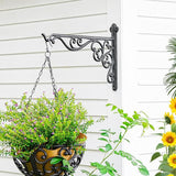 Sungmor Decorative Cast Iron Hanging Bracket - 15.6" Thickened Outdoor Metal Plant Hangers, Vintage Scroll Design for Signs, Planters, Lanterns, Bird Feeders - 2 Pack Heavy Duty Wall Hooks, Black