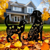 Black Metal Cat&Dog Silhouette Garden Stakes,Decorative Garden Stakes,Pet Memorial Grave Markers for Dogs&Cats,Outdoor Yard Art Decor, for Pet Lovers,Yard Art,Patio Lawn Ornaments