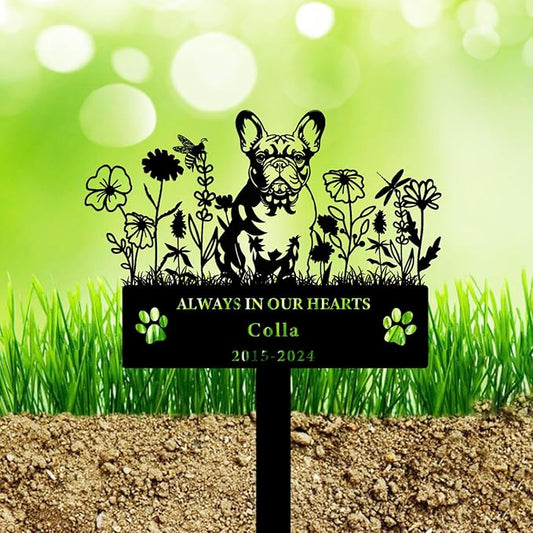 Personalized Flora Dog Memorial Garden Stake - Custom Cemetery Sign with Stake, Sympathy Grave Plaque, Pet Headstone Marker Engraved Sign