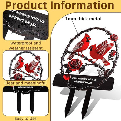 Lodou Graves Cemetery Decorations,Cardinals Memorial Grave Markers for Cemetery Memorial Stakes Metal Grave Decorations,Outdoor Outside Yard Garden (Red Bird)