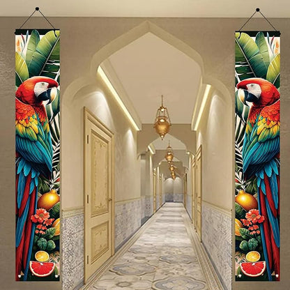 Summer Luau Tropical Parrot Porch Banners 71x12 Inch Party Decorations Colorful Macaw Hanging Door Signs Jungle Leaves Outdoor Patio Welcome Banner for Home Decor