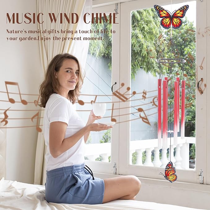 Butterfly Wind Chimes for Outside - Metal Windchimes Outdoors Patio Garden Yard Backyard Indoor Balcony Porch Hanging Decor Butterfies Birthday Gifts for Women Mom Grandma Wife Friends