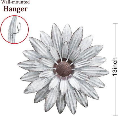 Galvanized Farmhouse Metal Flowers Wall Decor Inspirational,Wall Decor Hanging for Indoor Outdoor Home Bedroom Living Room Office Porch Patio Garden Fence 13Inch,Handmade Gift, Set of 2