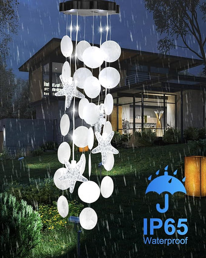 Solar Wind Chimes Decorative Lights for Outside, Shells Gifts for Mom Grandma Women Wife Girls, Hanging Solar Light for Holiday Garden Yard Window (White)