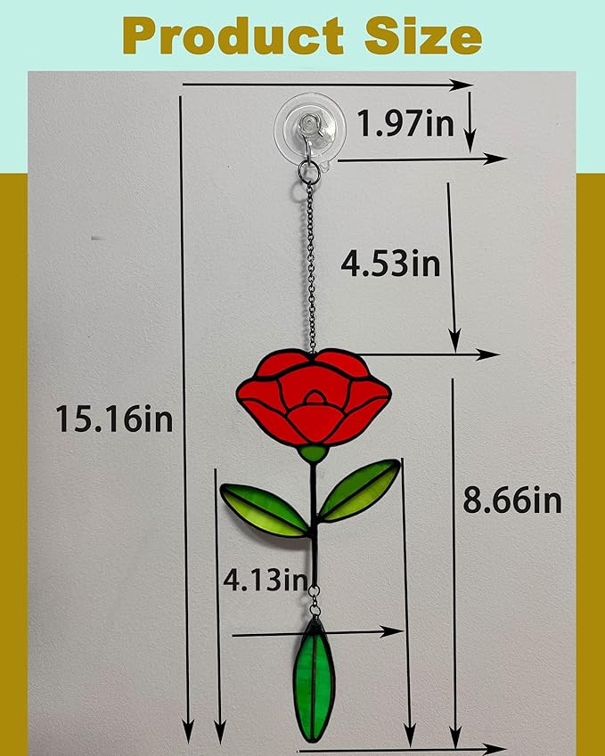Stained Glass Window Hangings, Handcrafted Garden Suncatchers for Window and Home Decor Decor, Unique Artisan Glass Ornaments for Indoor and Outdoor Use, Red Flower
