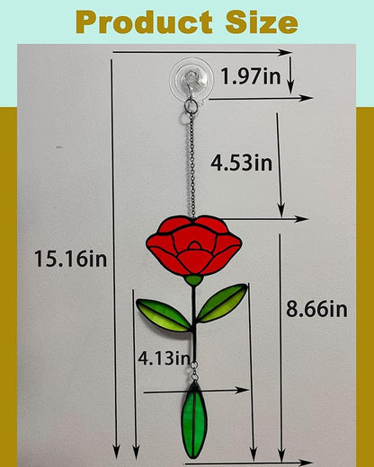 Stained Glass Window Hangings, Handcrafted Garden Suncatchers for Window and Home Decor Decor, Unique Artisan Glass Ornaments for Indoor and Outdoor Use, Red Flower