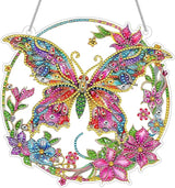 RDCREW DIY Butterfly Diamond Art Wreath Kits - Special Shaped Rhinestone Diamond Painting Suncatcher Hanging Ornament Window Pendants Gift for Home Garden Wall Indoor Outdoor Decor, Small
