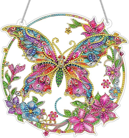 RDCREW DIY Butterfly Diamond Art Wreath Kits - Special Shaped Rhinestone Diamond Painting Suncatcher Hanging Ornament Window Pendants Gift for Home Garden Wall Indoor Outdoor Decor, Small