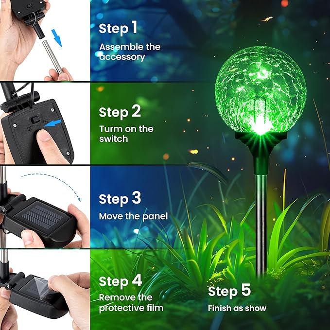 GIGALUMI Solar Garden Lights 6 Pack, Solar Lights Outdoor Decorative Waterproof, Outdoor Solar Lights for Yard Decorations, Multi-Colored Changing Garden Globe Cracked Glass Ball with LED Lights
