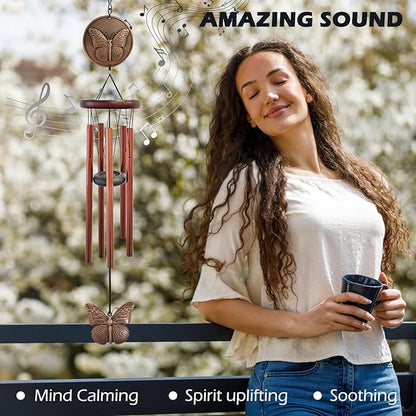 Butterfly Wind Chimes for Outside,32" Outdoor Wind Chime Butterfly Gifts for Women/Mother/Father/Christmas/Unisex,Unique Windchimes Outdoors Zen Garden Patio Home Yard Decor(Copper)