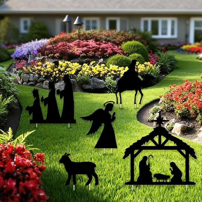 Nativity Scene Yard Signs Decorations 5 Pack Christmas Outdoor Garden Signs with Stakes Holy Family Manger Nativity Scene Garden Sign for Christmas Outdoor Decorations Lawn Patio Yard Sign